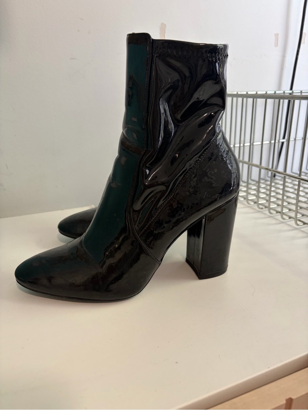 Aldo Black Patent Block Heel Ankle Boots